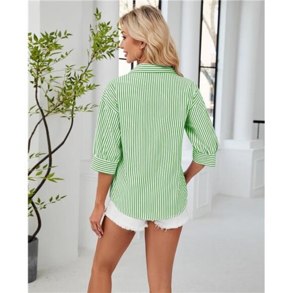 Button Down Shirts for Women Grass Green - Picture 2 of 6